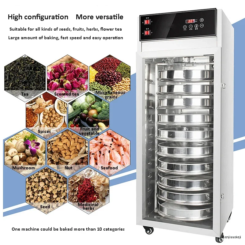 10-Layers Fruit Vegetable Dryer Stainless Steel Commercial Food Dehydrator for Tea/Grains/Seafood/Herb Drying Machine 220V