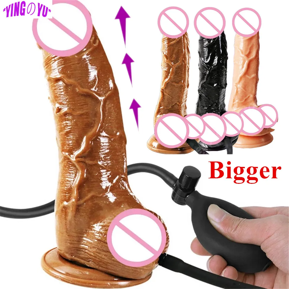 Inflatable Big Dildo Realistic Suction Cup Artificial Penis Enlargement Pump Anal Plug Vagina Dilator Woman Sex Toys for Adults