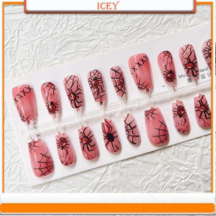 Icey Red Spider Press on Nails Spicy Girl Cartoon Character Wearing Armor Finished Prefabricated Armor Divided Armor Piece