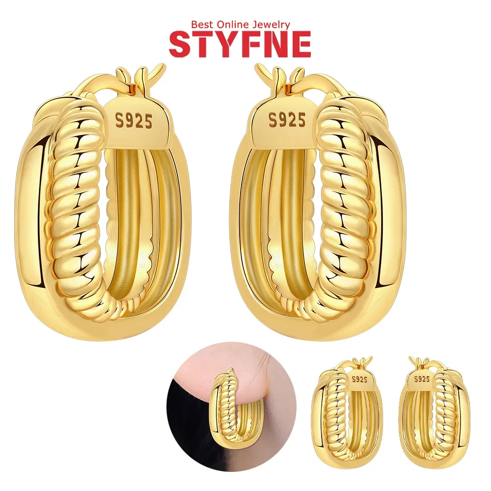 

Original 925 Silver Gold Earrings Woven Winding Retro Fashion Hoop Earrings Women Party Exquisite Jewelry Anniversary Fine Gifts