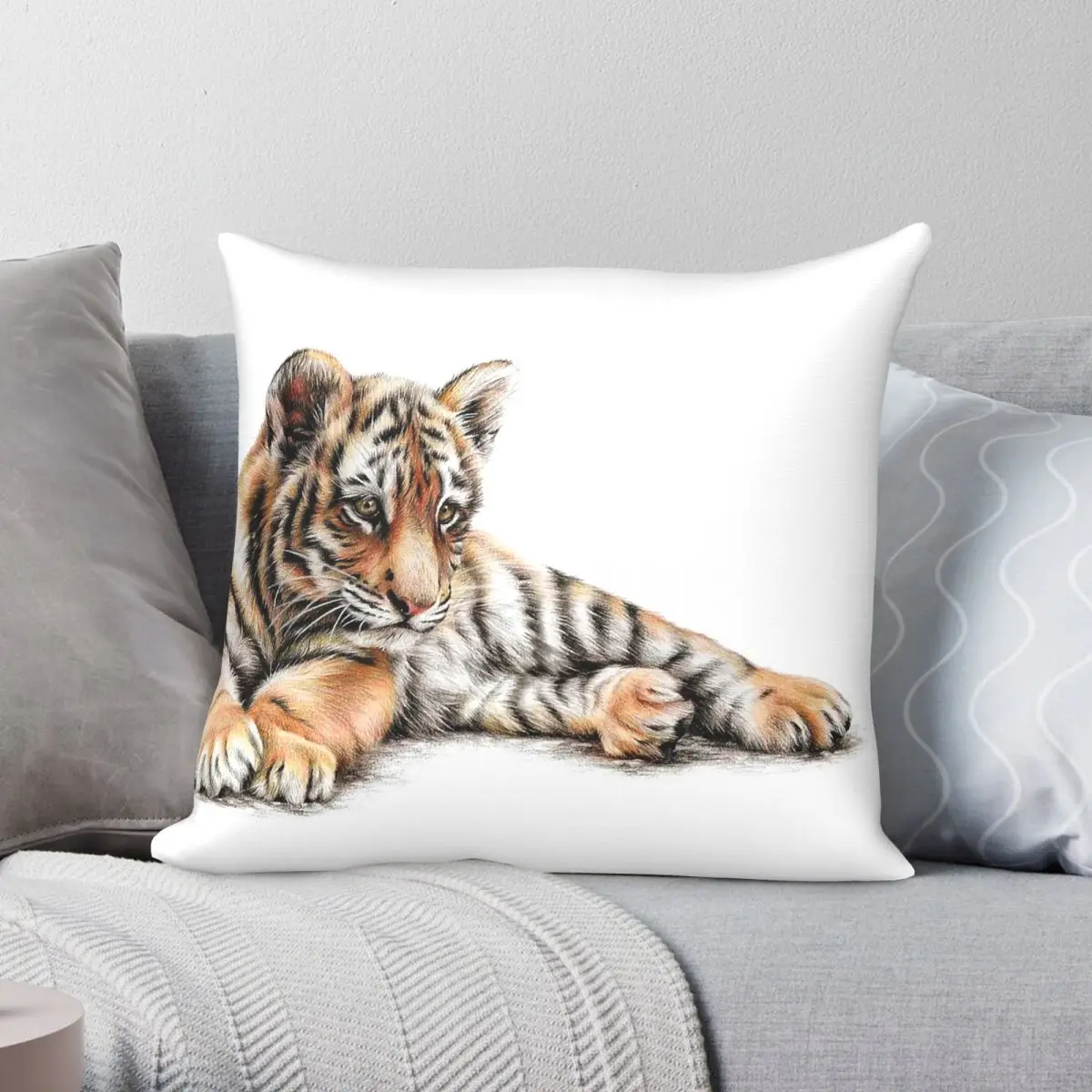 Tiger Cub Colour Square Pillowcase Polyester Linen Velvet Printed Zip Decorative Room Cushion Cover Wholesale 18