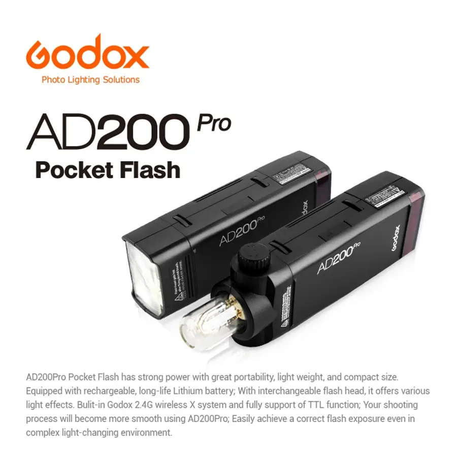 Godox AD200pro 200Ws AD200 Pro Outdoor Flash Light Pocket Speedlight TTL HSS 2.4G Wireless X System for Canon Sony Nikon Fuji