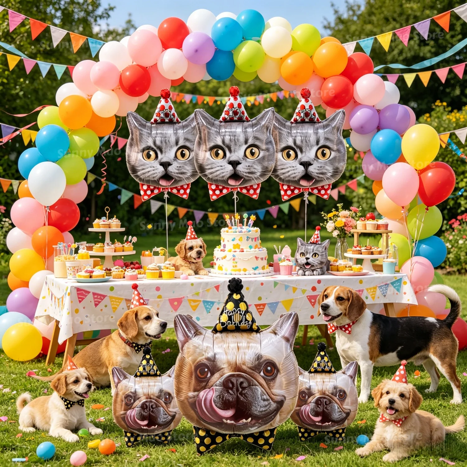 1/6Pcs Dog Birthday Balloons Cute Animal Cat Puppy Head Foil Balloon With Party Hat Baby Shower Pet Party Decorations view 6