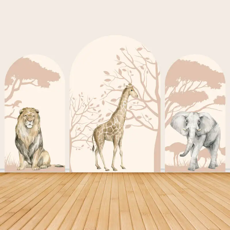 

Safari Animals Arch Backdrop Cover Double Sided Fabric Kids Birthday Party Baby Shower Chiara Wall Arched Background