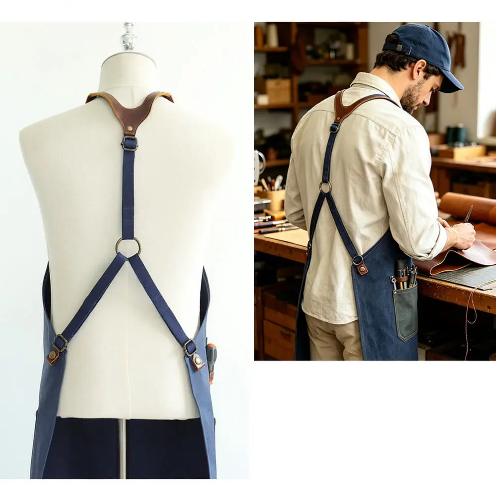 Multifunctional Canvas Work Apron With PU Leather Pockets Professional Tool Organizer For Men Women Workshop Home Chef