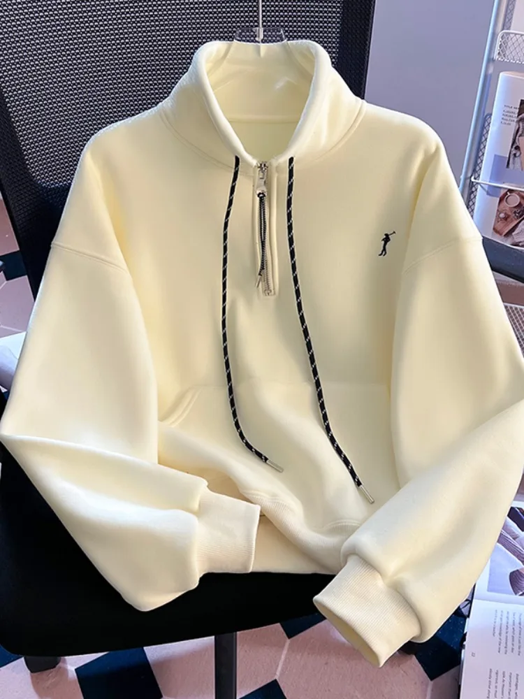 

Thiened Fce Hoodie Jaet Women's Autumn Winter Small Size No Cap Top Zipper Stand Collar Self-Kee Sle Sweatirt