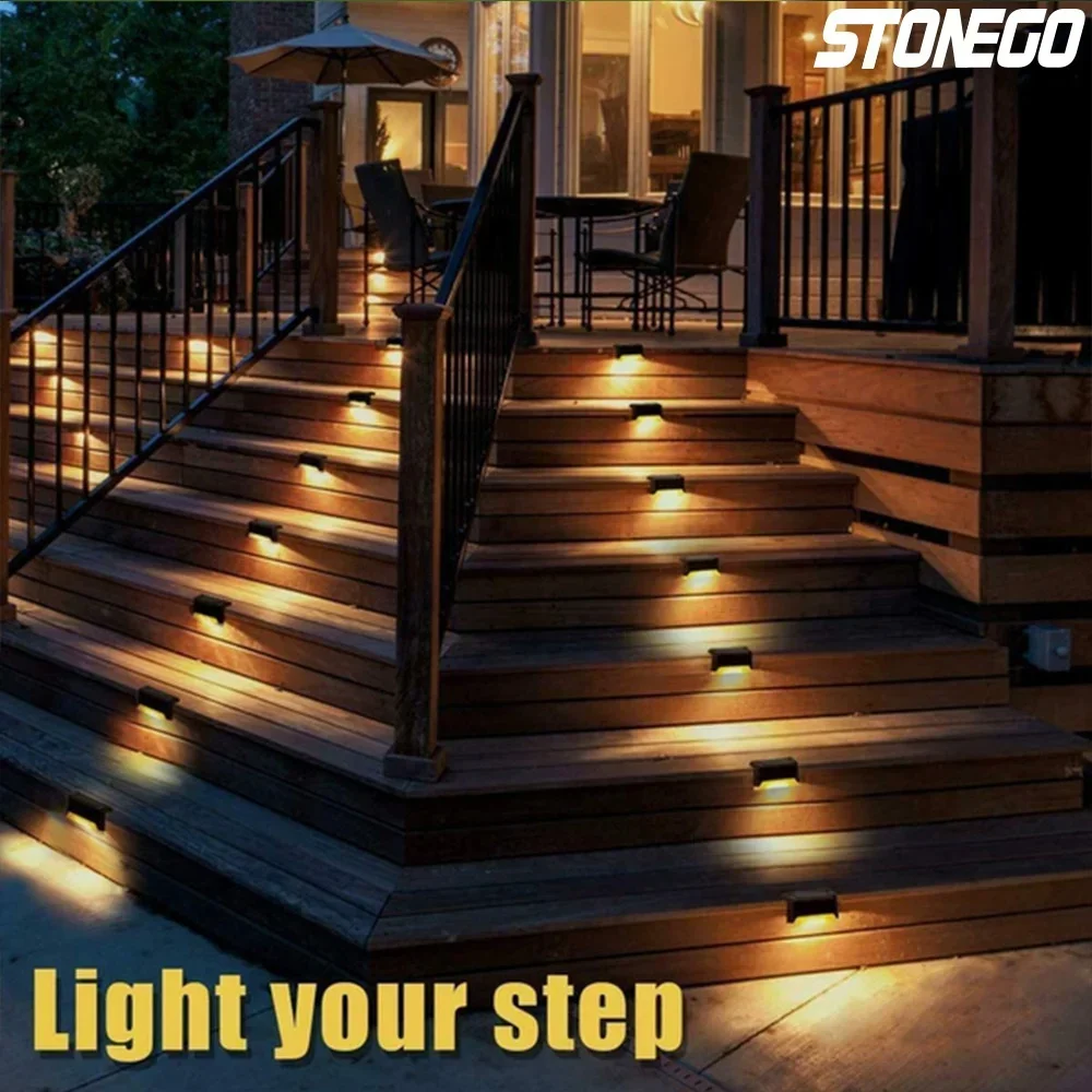 مقاوم للماء الشمسية في الهواء الطلق خطوة ضوء الجدار مصباح سياج درابزين الاستشعار الدرج حديقة الإضاءة الليلية