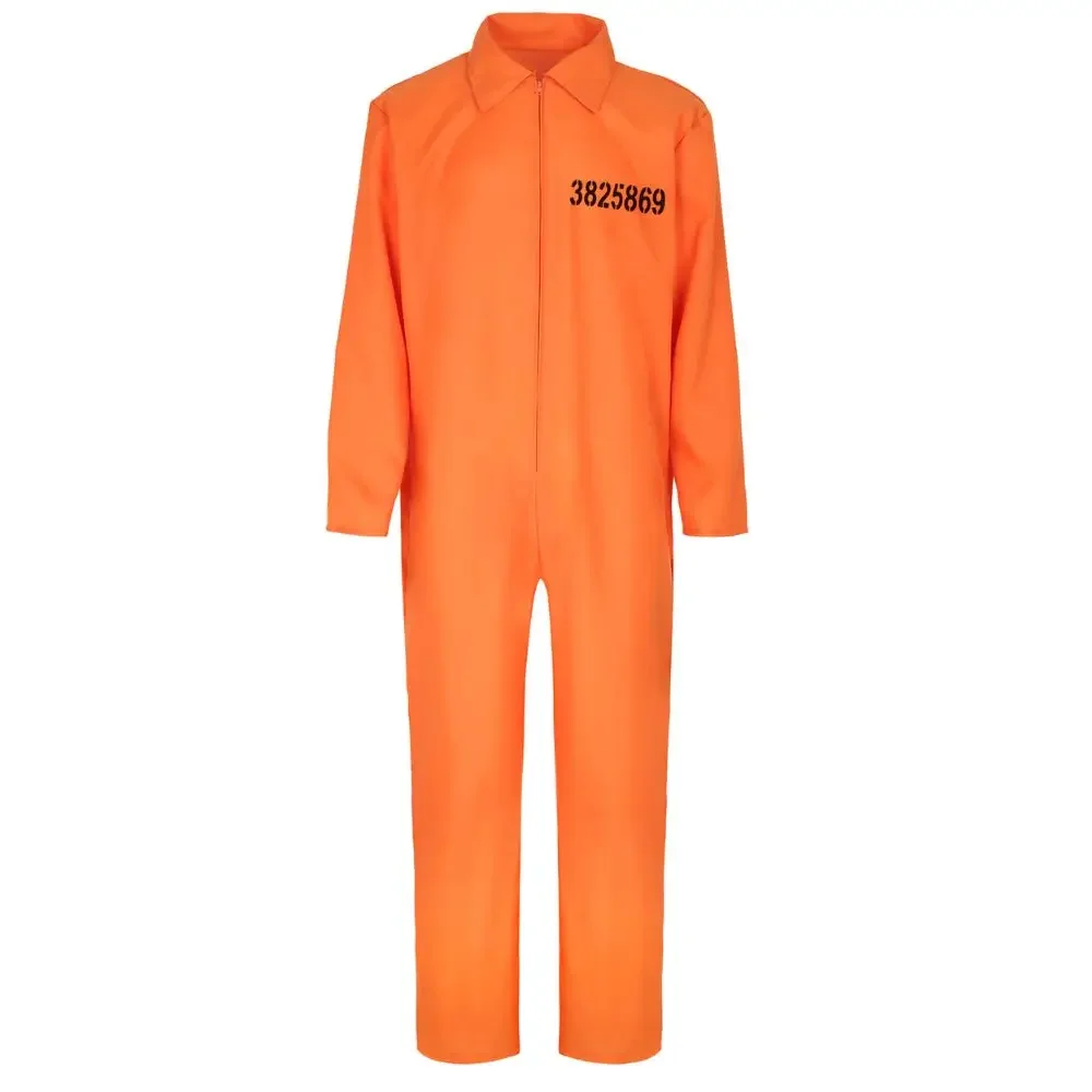 Adult Carnival Orange Prisoner Costume Men Women Cosplay Jumpsuit Roleplay Outfits Fantasy Halloween Carnival Clothes Uniform
