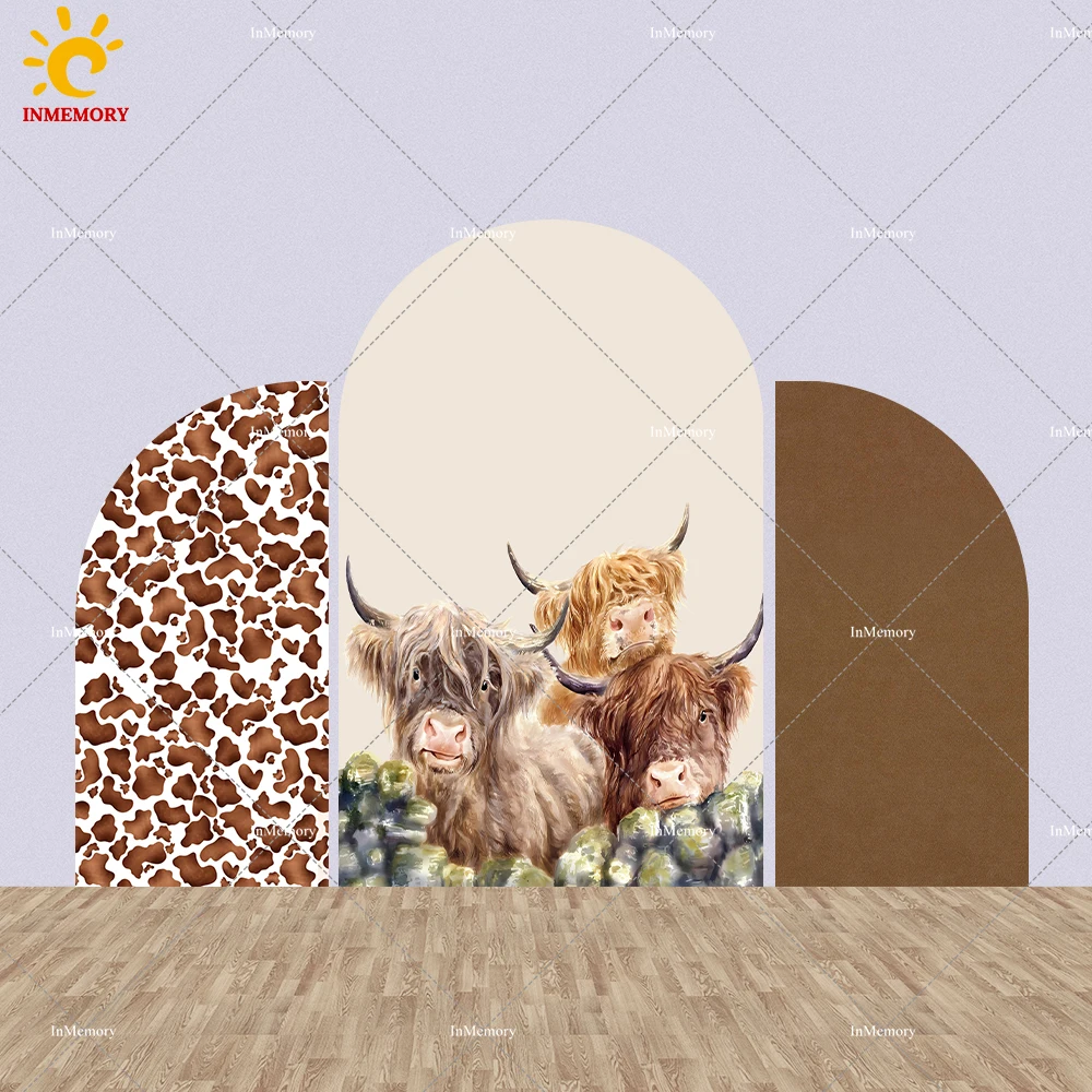 Baby Shower Arched Wall Chiara Backdrop Cover Highland Cows Prints Birthday Party Decoration Photobooth Background Elastic