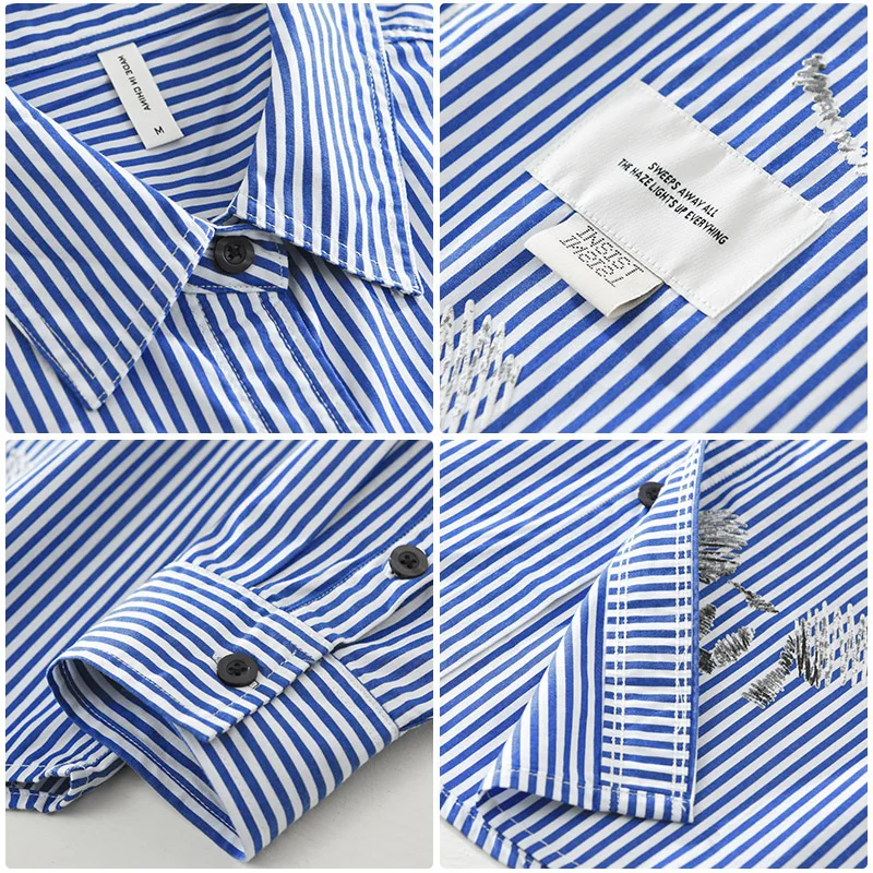 2024 Autumn New Striped Printed 100% Cotton Shirts for Men Clothing Casual Loose Long Sleeve Men Shirts CM7266