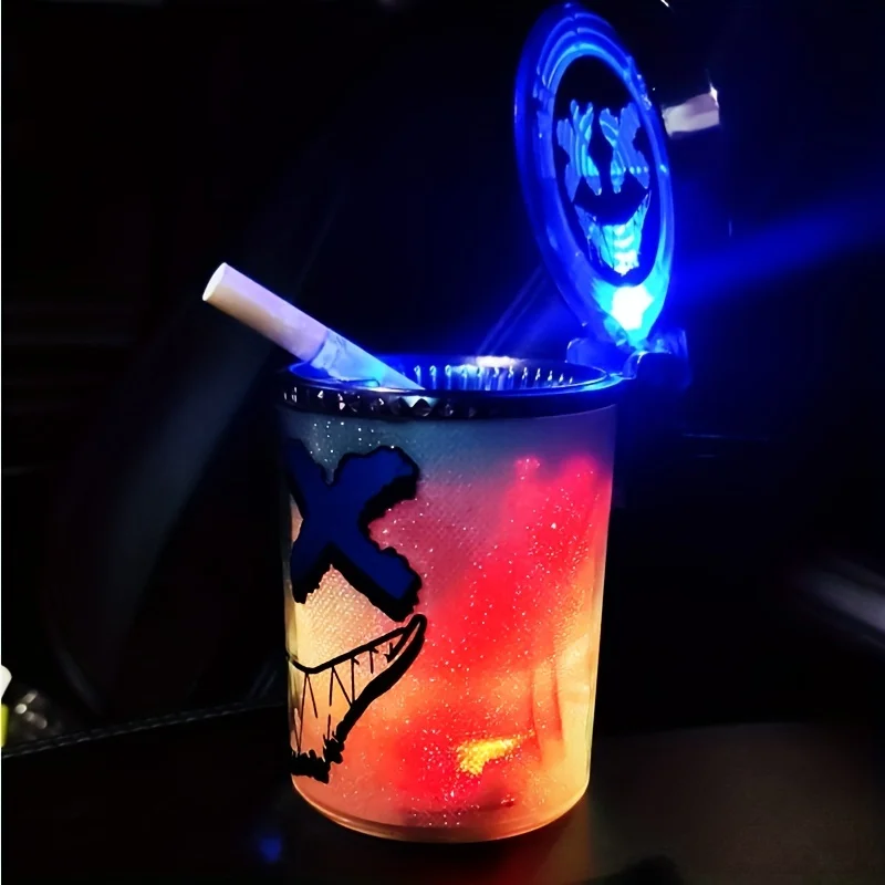 Happy Face Car Ashtray Garbage Coin Storage Cup Container Cigar Ash Tray With LED Light for BMW tesla Jetour Traveller T2