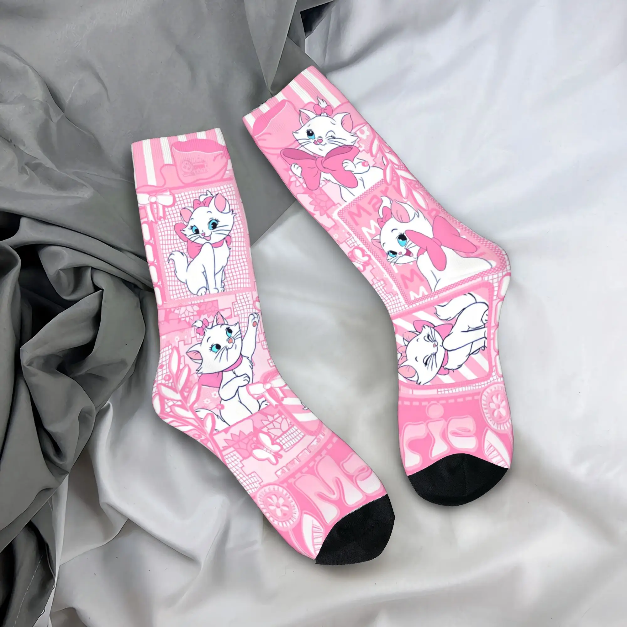 

Милые розовые носки с изображением кошки Мэри, забавные чулки, качественные мужские носки для велоспорта, зимний дизайн, носки с защитой от пота