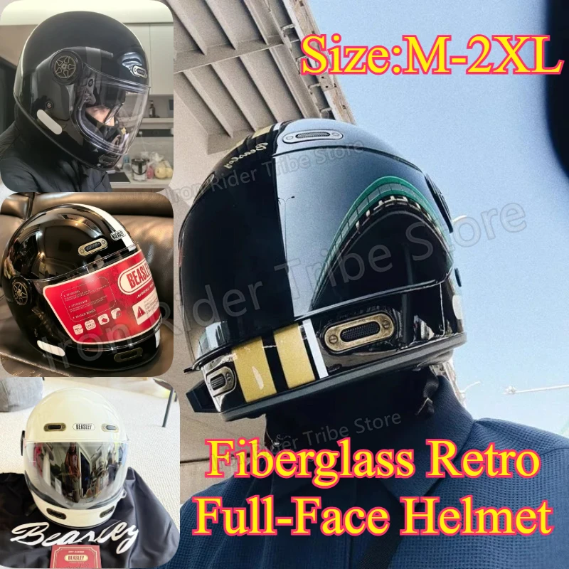 Casco de Motocicleta Retro Integral de Fibra de Vidrio para Mujer, Estilo Caballero, Homologado por DOT, para Todas las Estaciones, Casco de Motocicleta Vintage