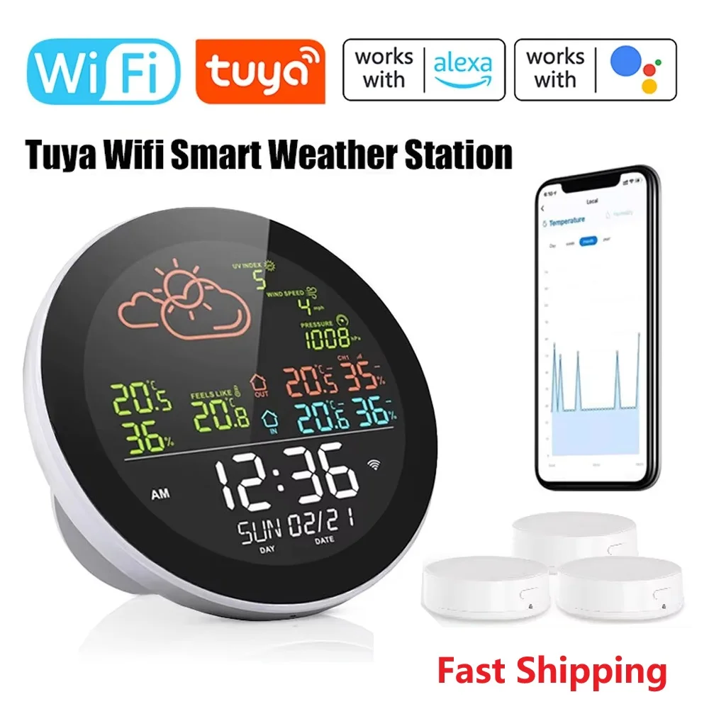 Tuya WIFI Weather Station Table Clock Outdoor Indoor Temperature Tester Weather Forecast Multifunctional Thermometer Hygrometer