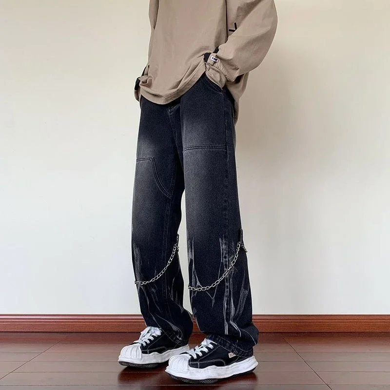 

Wide Leg Man Cowboy Pants Y2k Vintage Trousers Korean Fashion Japanese Street Style Denim New in Kpop 2025 Trend Jeans for Men