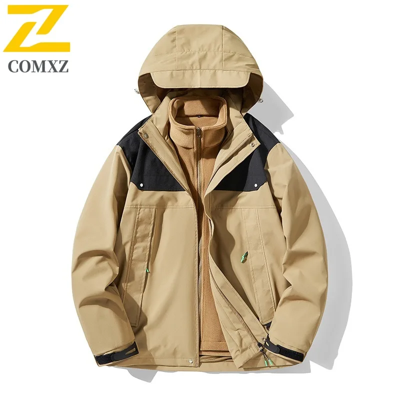 COMXZ 3 في 1 معطف سميك مقاوم للرياح مقاوم للماء المشي لمسافات طويلة في الهواء الطلق السفر سترة واقية سترة تسلق الدافئة تنفس الرجال ملابس خارجية