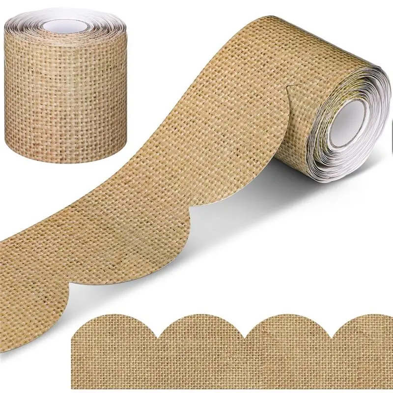 A20F-65.6 Feet Burlap Scalloped Bulletin Board Borders Scalloped Rolled Border Trim Decorations For Back To School Classroom