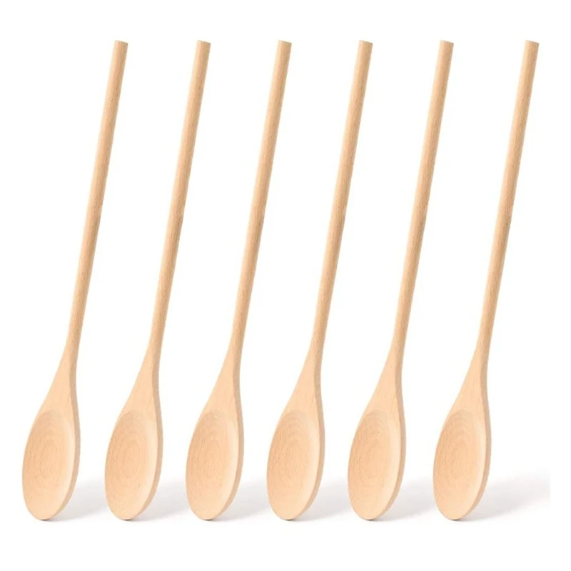 Cucchiai di legno da 6 pezzi per cucinare, cucchiai con manico lungo da 12 pollici per mescolare, mescolare alimenti, grandi utensili da cucina in legno