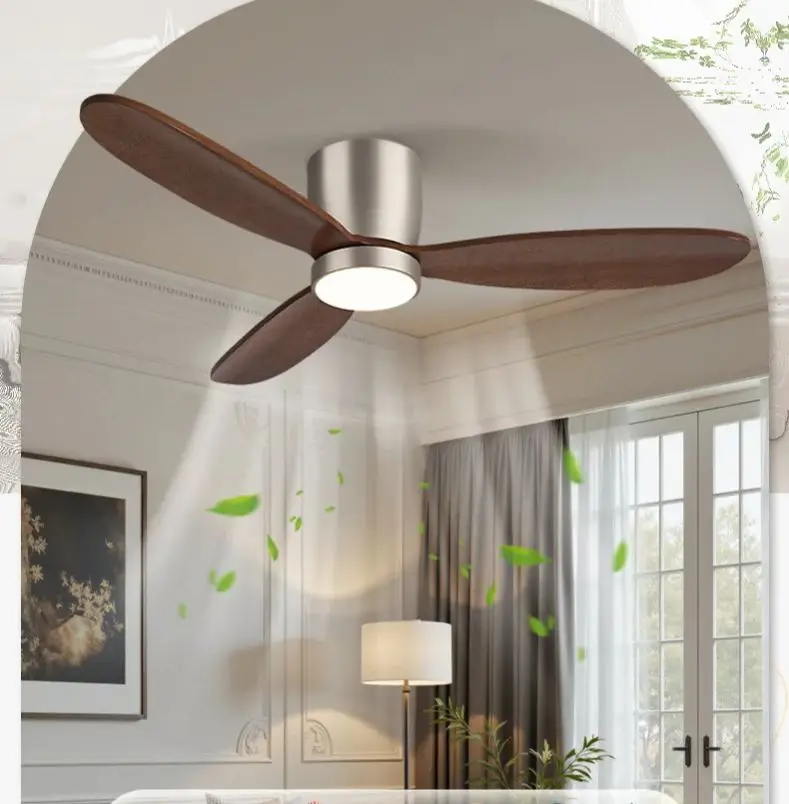 

Потолочный вентилятор с подсветкой из массива дерева, бесшумный, с полным спектром, для гостиной, столовой и спальни, внутреннее освещение, потолочный светильник-вентилятор