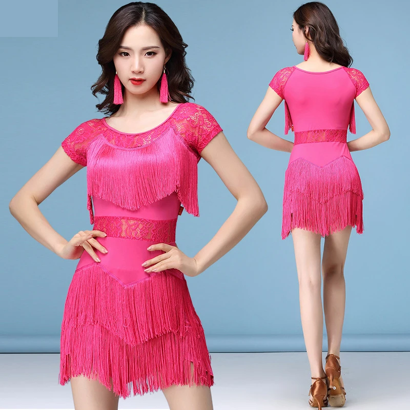 Pantalon gratuit Costumes de danse latine femmes Salsa Dancewear Costume de danse robes salle de bal compétition Dresse Tango adulte frange paillettes