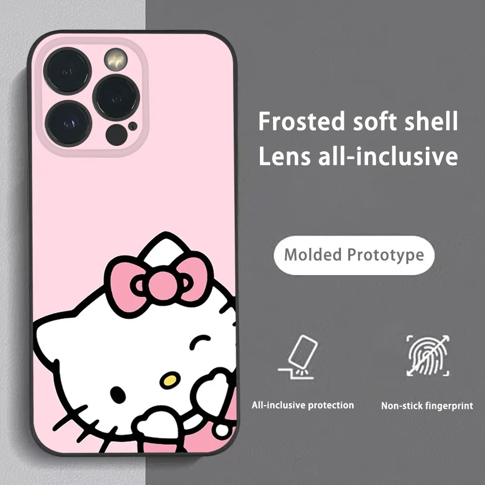 

Hallo Kitty Simple Phone Case For iPhone 15 14 13 12 11 Pro Xs Max Mini XR X 78 Plus Black Frosted Soft Shell Funda Anti Drop