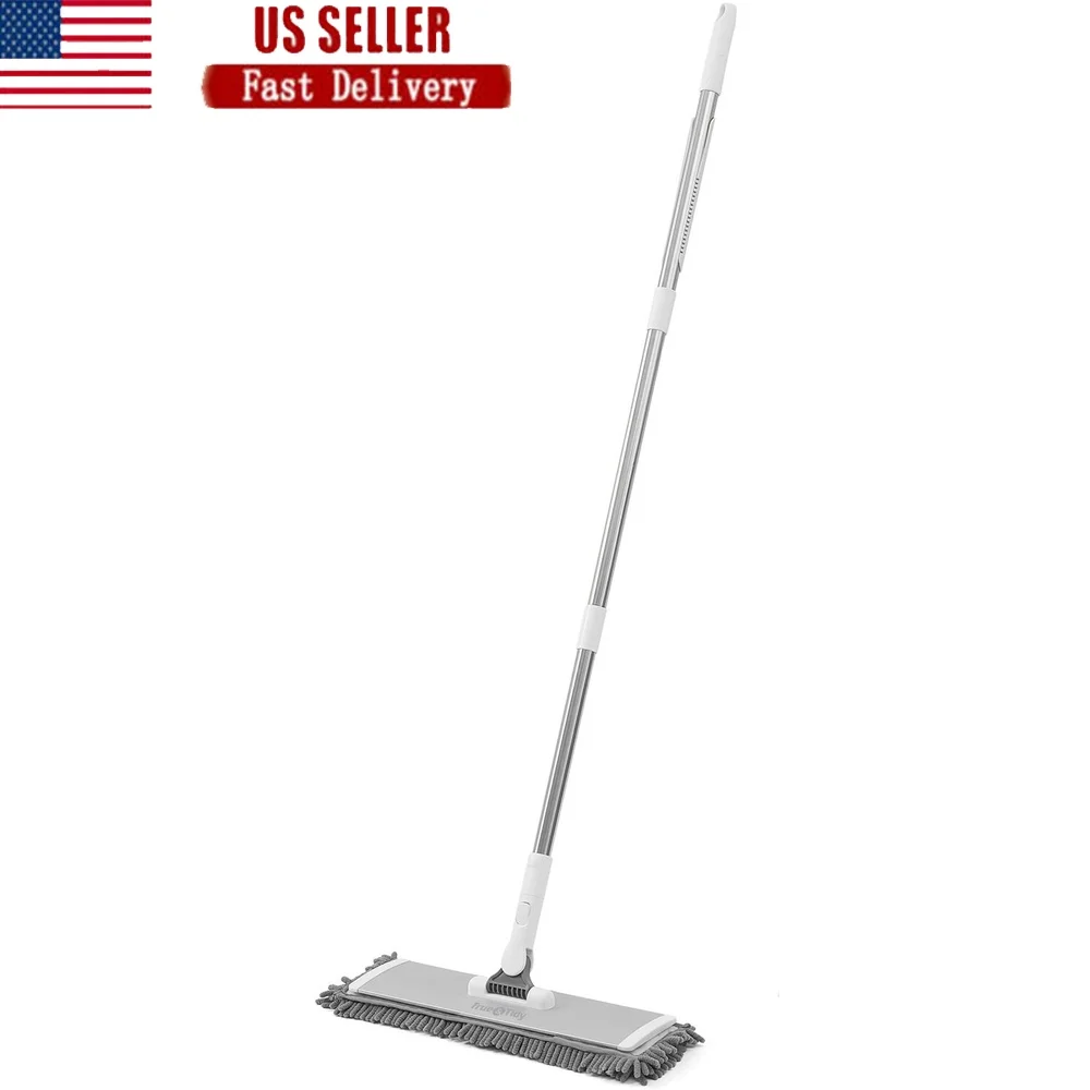 

Heavy Duty Wet Dry Sweeper Mop with 15 Inch Aluminum Head and Reusable Microfiber Chenille Pads Easy Cleaning