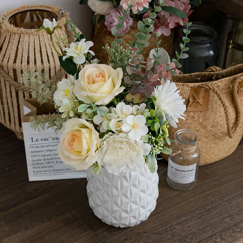 

4PCS Weddings Birthday Parties Artificial Peonies Silk Roses Artificial Flowers For Home Decor Artificial Plant Blue