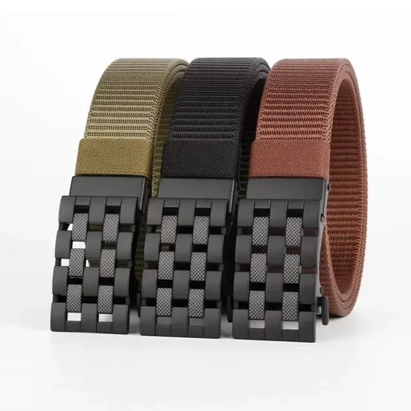 Belt Automatic Metal Mesh Clasp Buckle Webbing Outdoor Work Tactical Belt Toothless Automatic Buckle Casual Sports Canvas Belts