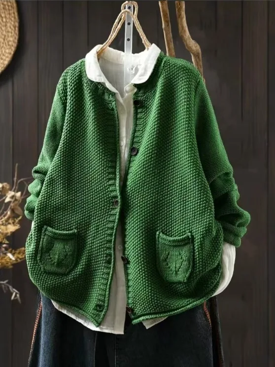 

Женский вязаный хлопковый свитер Long Sve, повседневный Sle, весна-осень, Новое поступление, свободный крой, простой дизайн, открытый кардиган