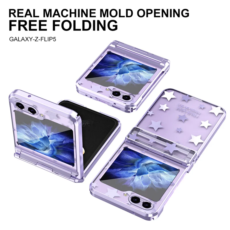 For Samsung Z Flip 3 4 Electroplated Clear All Inclusive Hinge Phone Case For Samsung Z Flip 5 6 Fashion Starry Sky Folding Case