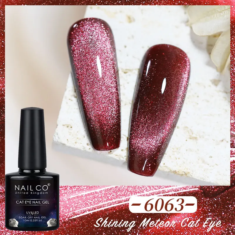 NAILCO 10ml Cat eye Nail Gel Polish Magnetic Semi Permanent UV 9D Cat Eye Holographic Reflective Glitter Nail Art Salon Varnish