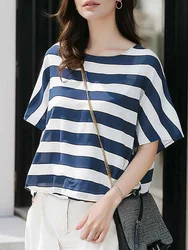 ZANZEA Women Stripe Blouse 2024 Summer Casual Round Neck Short Sleeve Tops Koeran Fashion  All-match Tunic Holiday Loose Tunics