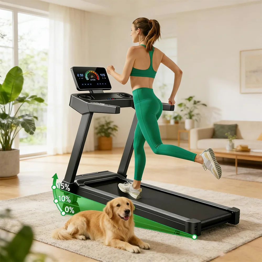 ROBORE L20 klappbares Laufband mit 15 % Steigung, 3,5 PS Motor, 14 km/h Geschwindigkeit, 180 kg Tragfähigkeit, 40×107 cm breitem Laufband, 7-Schicht-Stoßdämpfung, Herzfrequenzmesser, LED-Display,