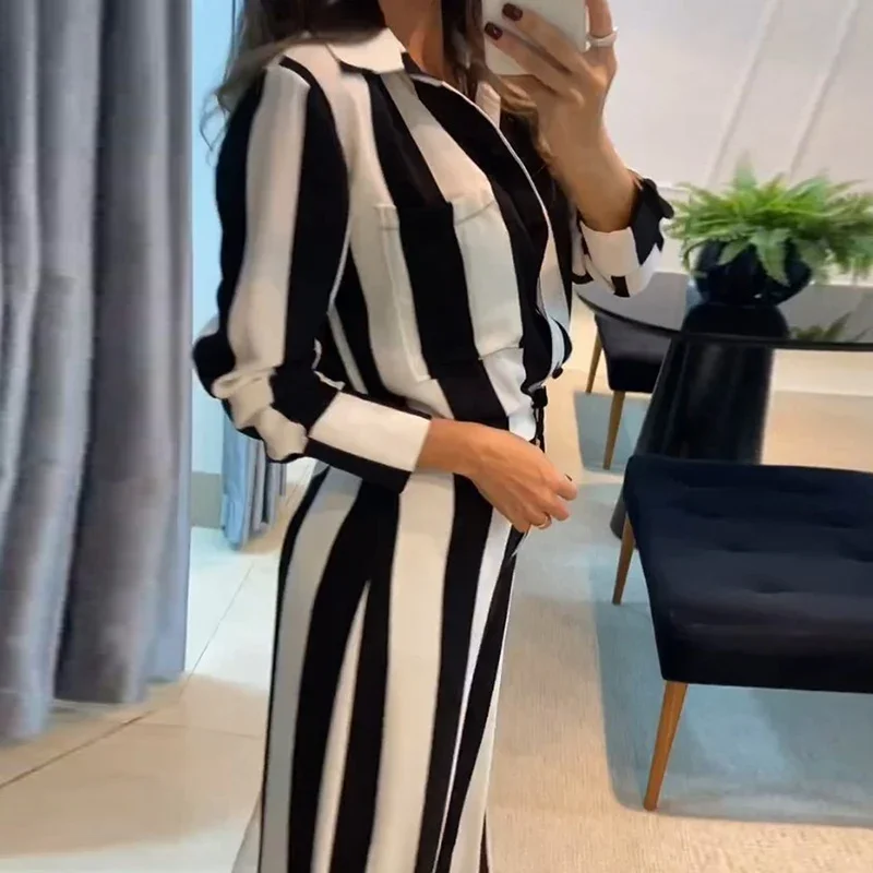 Office Black/White Stitch White Collar Suit Spring Women Button Lapel Shirts&Wide Leg Pants Sets Lady Two-piece Matching Outfit