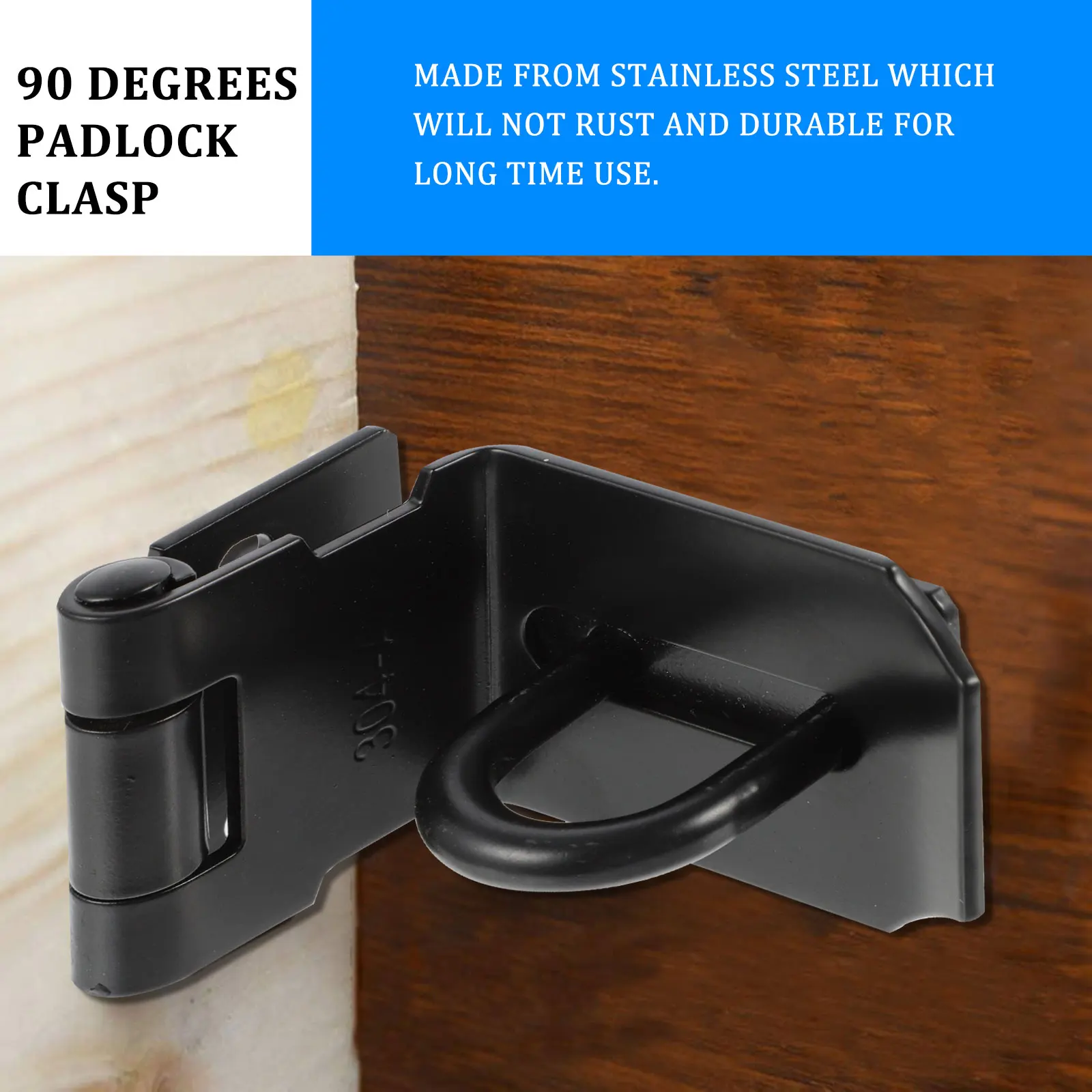 

2pcs Stainless Steel Hasp Lock 90 Degree Door Latch Buckle Cabinet Padlock Clasp Durable Security Hardware Garage Door