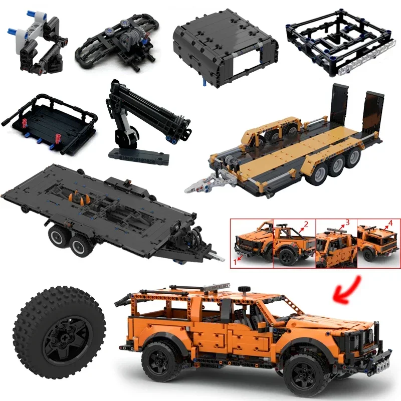F-150 Raptor Auto Trailer Technische Trekhaak Kraan Platform Hardtop Bumper Imperiaal Bouwstenen 42126 MOD Bricks Montageset - afbeelding 2