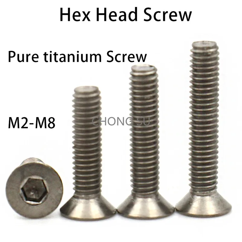 

2-10pcs TA2 Pure Titanium M2 M2.5 M3 M4 M5 M6 M8 Gr2 Hexagon Hex Socket Head Flat Countersunk Allen Bolt Screw DIN7991 L=3-60mm