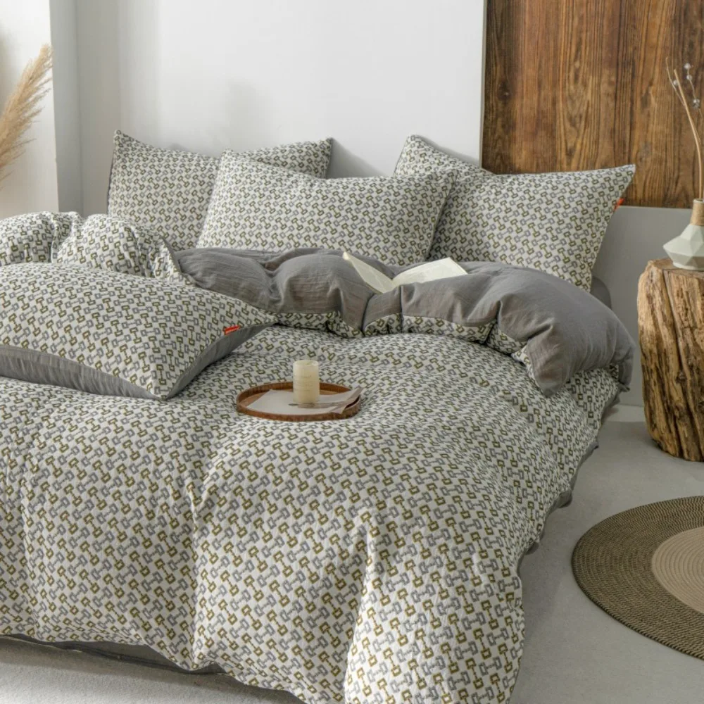 Ultra-soft Cotton Double-layer Yarn Four-piece Set Student Dormitory Floral Quilt Cover Flat/Fitted Sheet Pillowcase Bedding Set