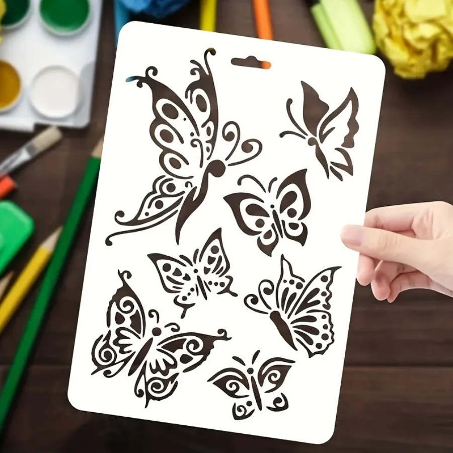 PET 나비 그리기 스텐실 |   재사용 가능한 DIY 에어브러시 템플릿 |   다양한 나비 디자인 |   공예 그림 도구
