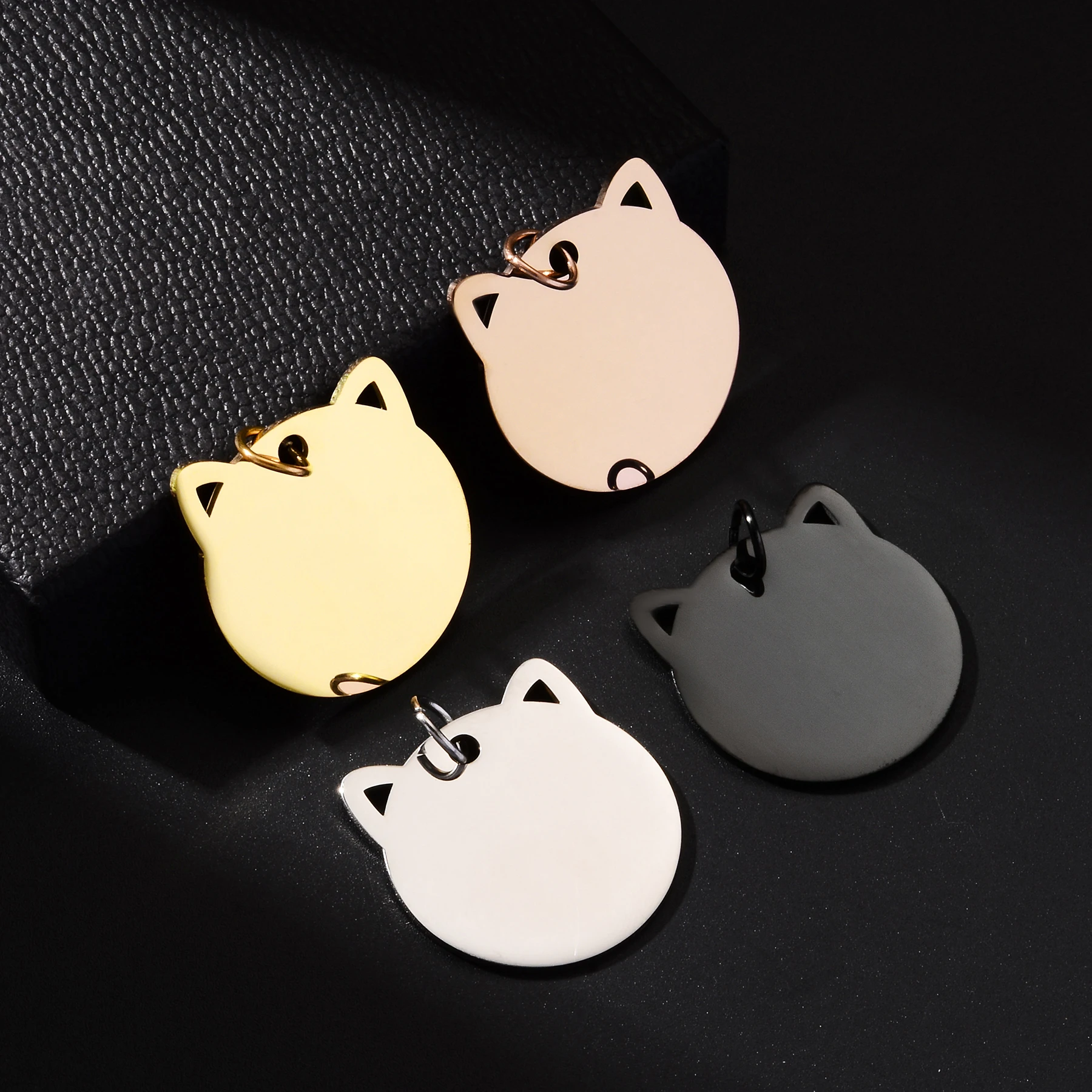 10pcs Cat Head Blank Double Sides Mirror Polishing Stainless Steel High Quality Charm Tags Pet Collar Pendant