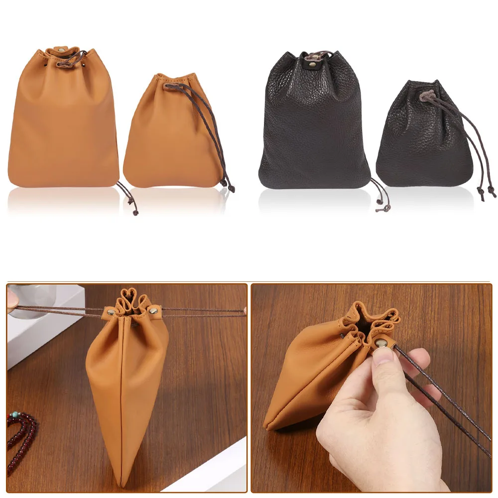 

2Pcs Leather Coin Purse Vintage Coin Drawstring Pouch Portable Jewelry Storage Bag Carry Bag for Rings Necklace Earphone