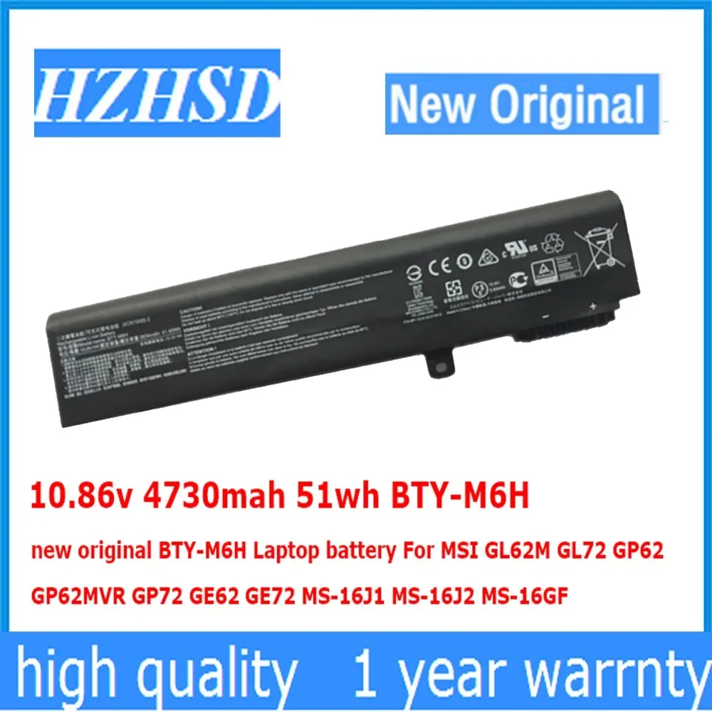 

10.86v 4730mah 51wh BTY-M6H new original BTY-M6H Laptop battery For MSI GL62M GL72 GP62 GP62MVR GP72 GE62 GE72 MS-16J1