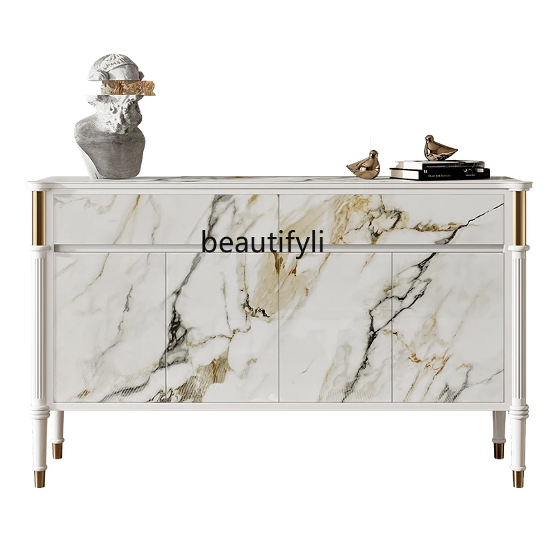 

Light Luxury Stone Plate Sideboard Cabinet Solid Wood Simplicity French Entrance Cabinet Modern Storage Curio Cabinet