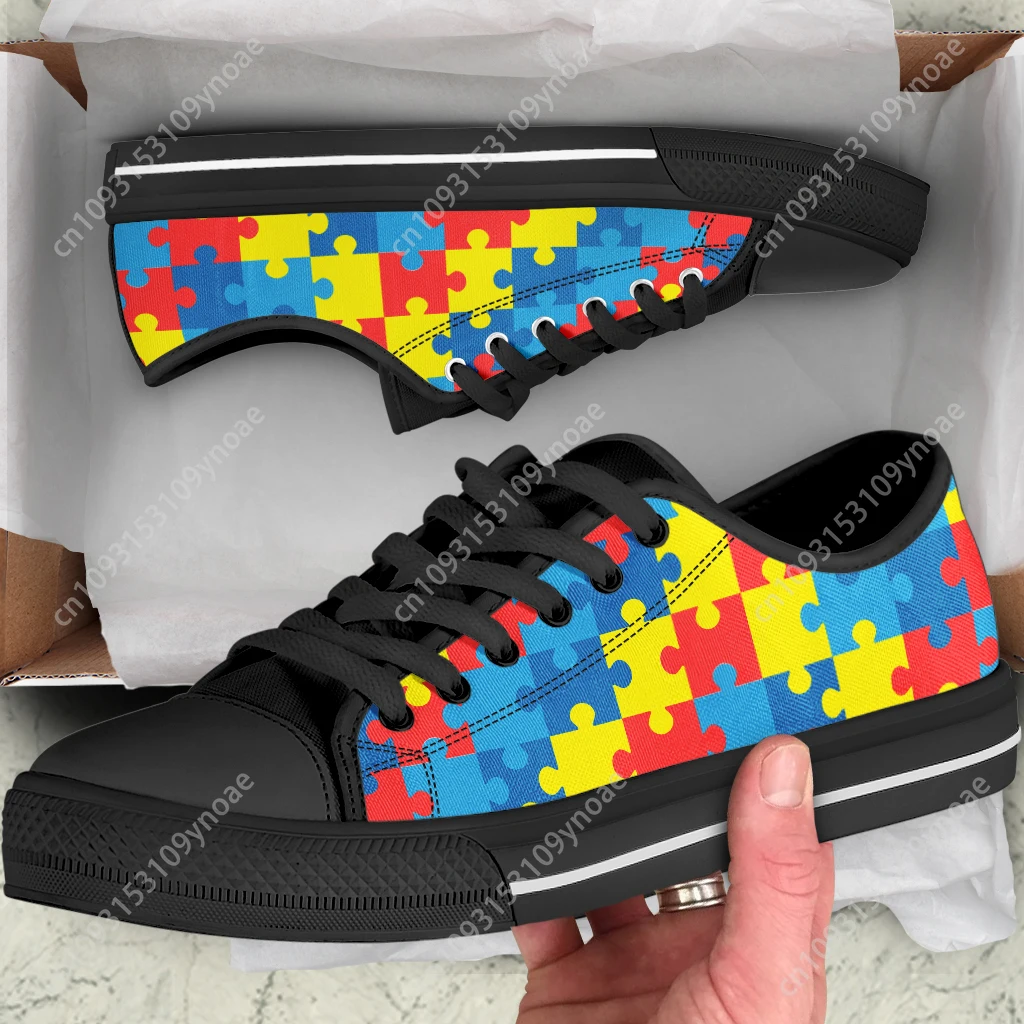 Hot Autism Awareness Sneakers Shoe Mens Womens Flats Shoes Unisex Classic Low Top Canvas Shoes Female Puzzle Tenis Feminino Shoe