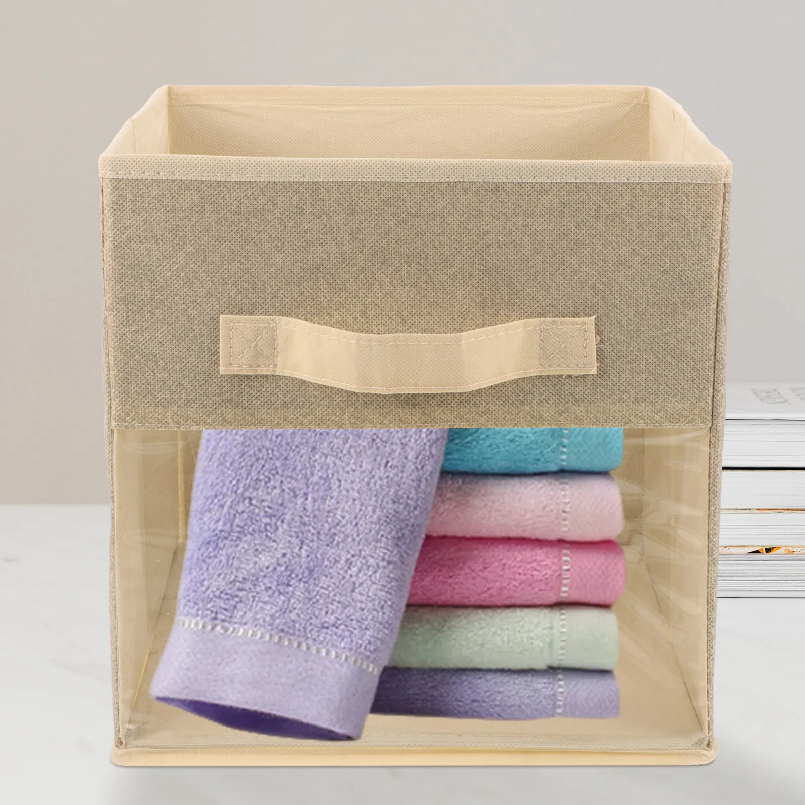 

2 Pcs Cube Storage Box Foldable Bins 27x27x28CM Transparent Non woven Fabric Wardrobe ganizer Home Storage Solution Clothes Toy