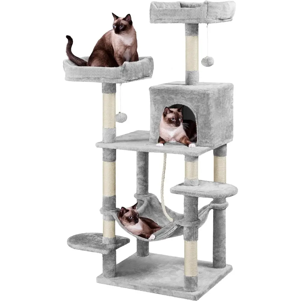 

Multi-Level Cat Tower with Hammock, Condo, Perches, Extended Platforms, Climbing & Jumping - Heavy Duty Scratching Post with Dan