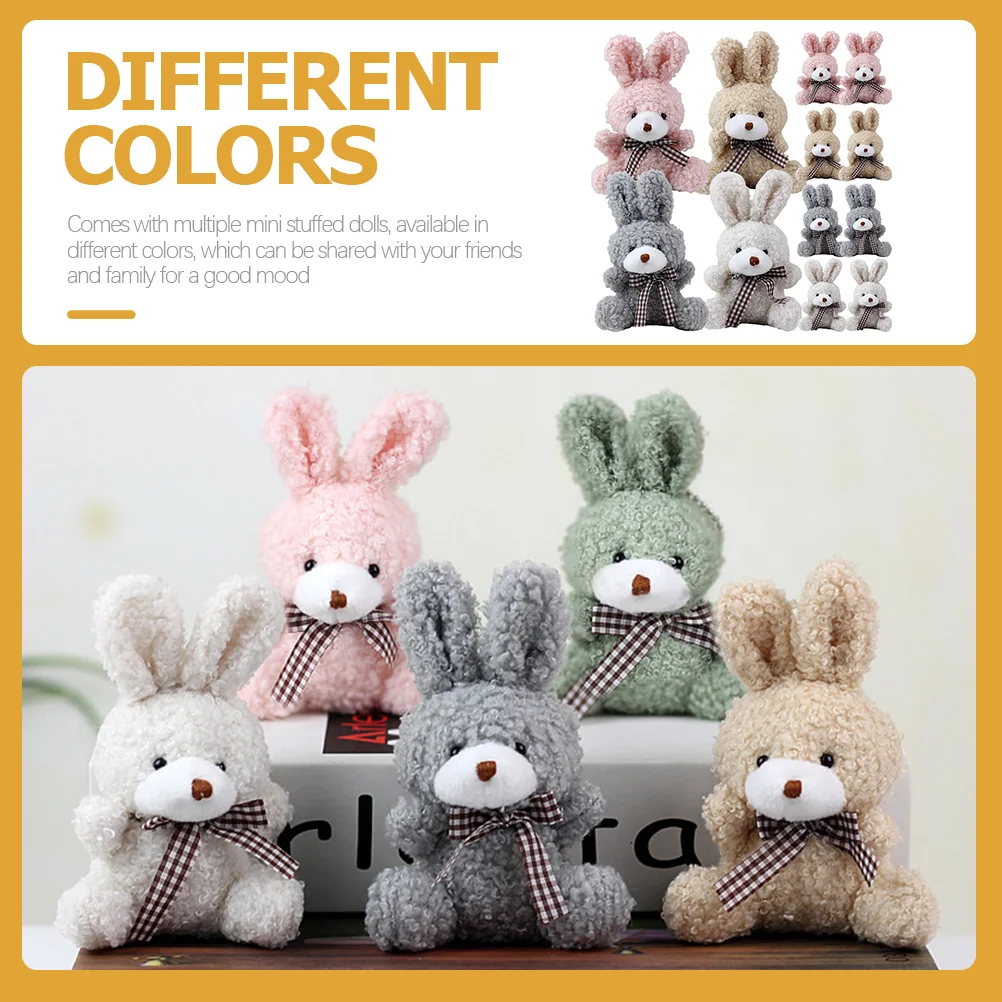 12 ชิ้นกระต่ายพวงกุญแจกระเป๋า Charm Fluffy แหวนผู้หญิง Mini จี้ตุ๊กตากระต่ายโลหะ Pp Cotton Plush