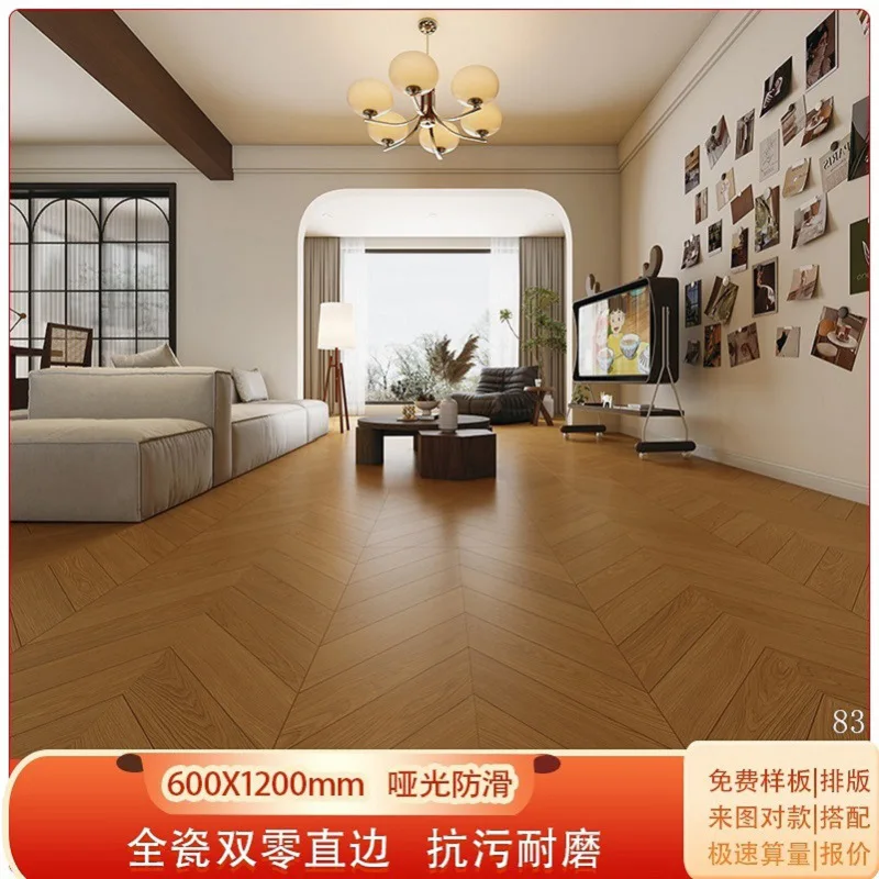 Foshan Porcelain Wood‑Look Tile 600x1200 Non‑Slip Wear‑Resistant Floor for Living Bedroom