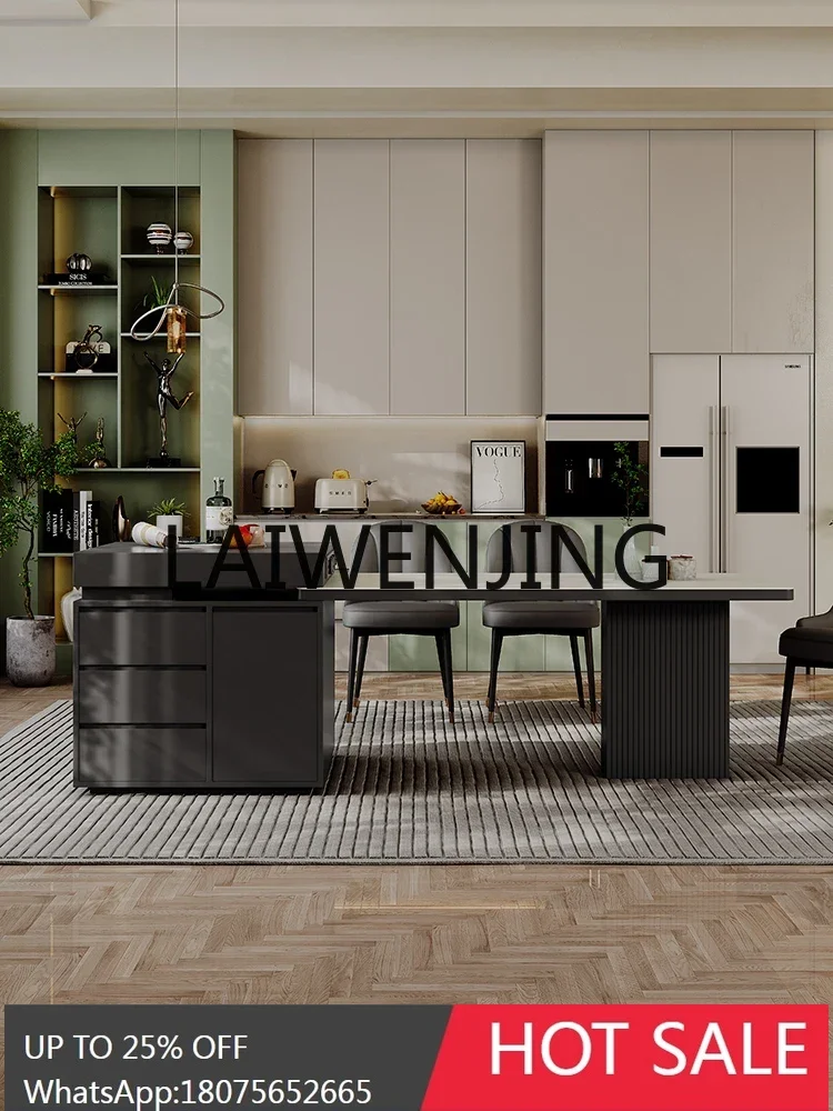 

French retro composite travertine rock slab island table multi-functional retractable middle island table