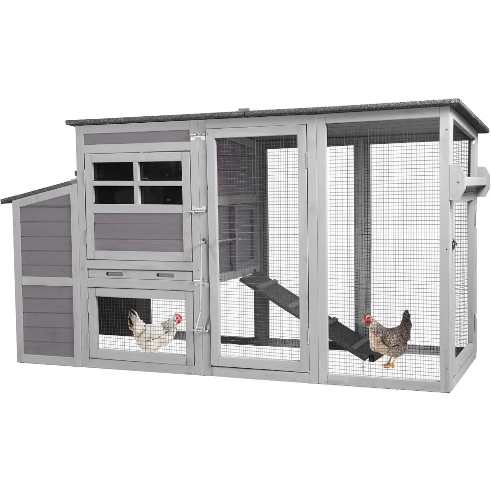 

Chicken Coop, for 4-6 Chickens with Wheels Chicken House, with Large Run Portable Hen House Nesting Box, Metal Pull Out